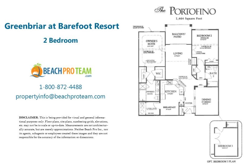 Barefoot Resort - Greenbriar Portofino Floor Plan 2 Bedroom